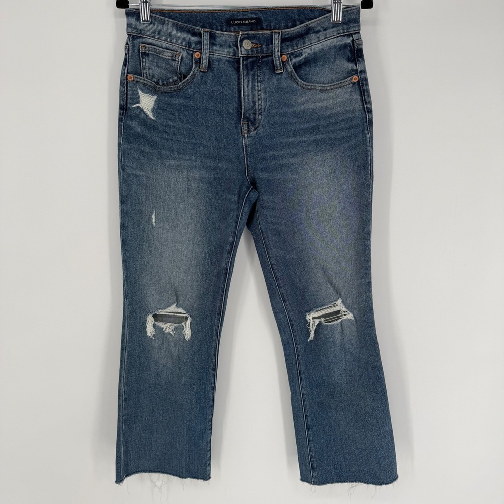 LUCKY BRAND‎ AVA MID-RISE CROP MINI BOOT SIZE 29 DISTRESSED CASUAL MEDIUM WASH